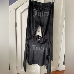 Juicy Couture Black Velour Tracksuit Set Sleepwear Line Size LARGE Y2K 2000s